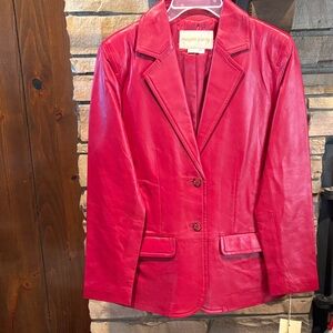 Margaret Godfrey Women's Vibrant Red Leather Blazer!